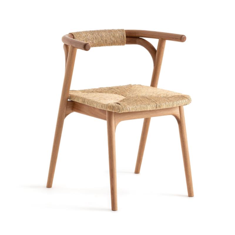 Καρέκλα τραπεζαρίας από ξύλο δρυ/ψάθα Π54xΥ71cm