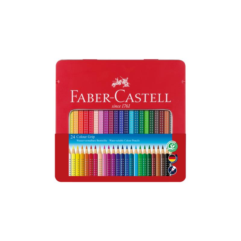 Faber-Castell Μεταλλική Κασετίνα Ξυλομπογιιές Grip Σετ των 24 τεμαχίων - 077112423/