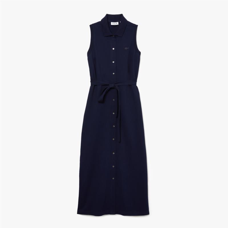 Lacoste γυναικείο midi φόρεμα πόλο αμάνικο με ζώνη στη μέση Regular Fit - EF1107 - Μπλε Σκούρο