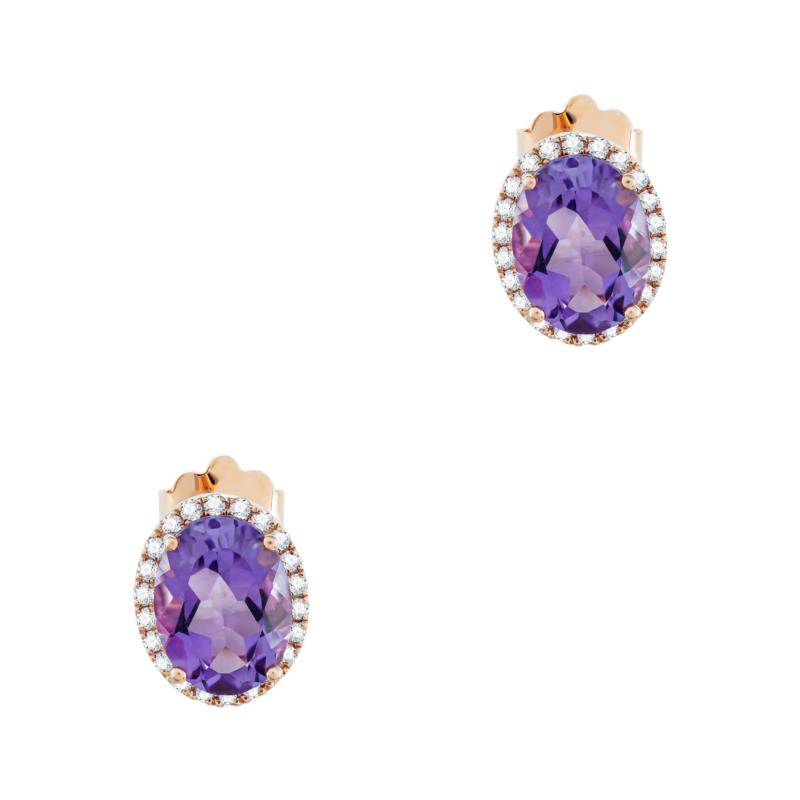 Σκουλαρίκια με Brilliant Διαμάντια και Αμέθυστο Από Ροζ Χρυσό 18 Καρατίων E9397