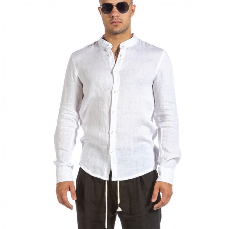 Ανδρικό λευκό λινό πουκάμισο Duca Fashion