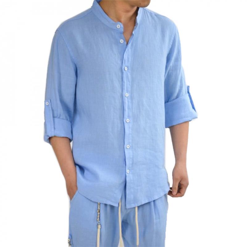 Ανδρικό γαλάζιο λινό πουκάμισο