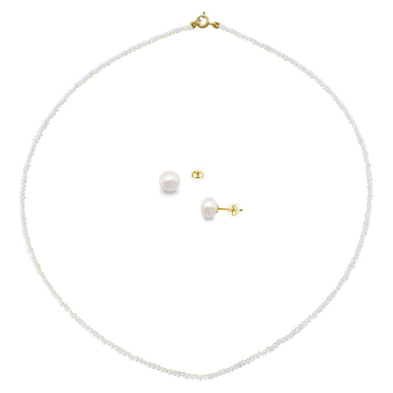 Σετ κολιέ και σκουλαρίκια σε Κ14 χρυσό με λευκά μαργαριτάρια - M990036