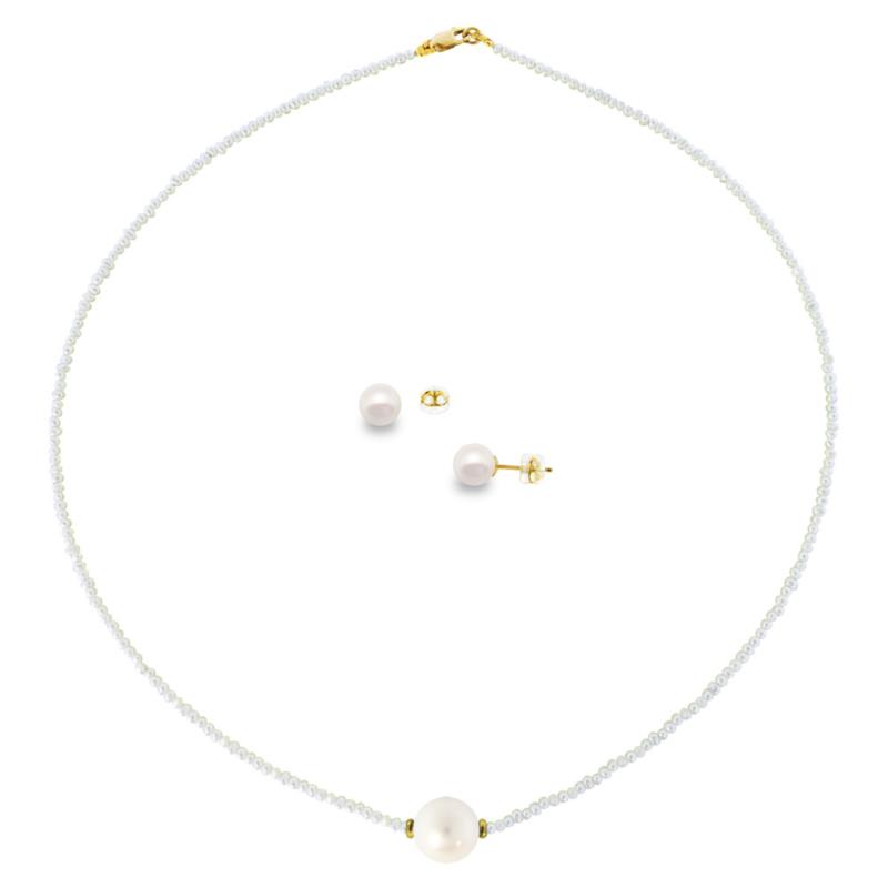 Σετ κολιέ και σκουλαρίκια σε Κ14 χρυσό με μαργαριτάρια - M990041
