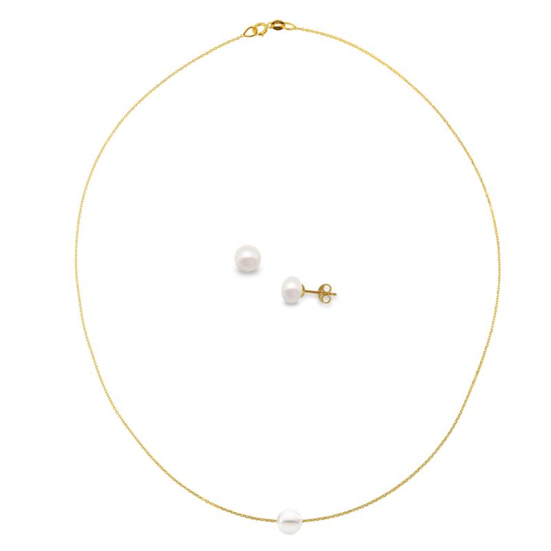 Σετ κολιέ και σκουλαρίκια με μαργαριτάρια και χρυσά στοιχεία Κ14 - M990052