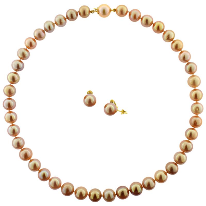 Σετ κολιέ και σκουλαρίκια με μαργαριτάρια, διαμάντια και χρυσά στοιχεία Κ18 - M990068