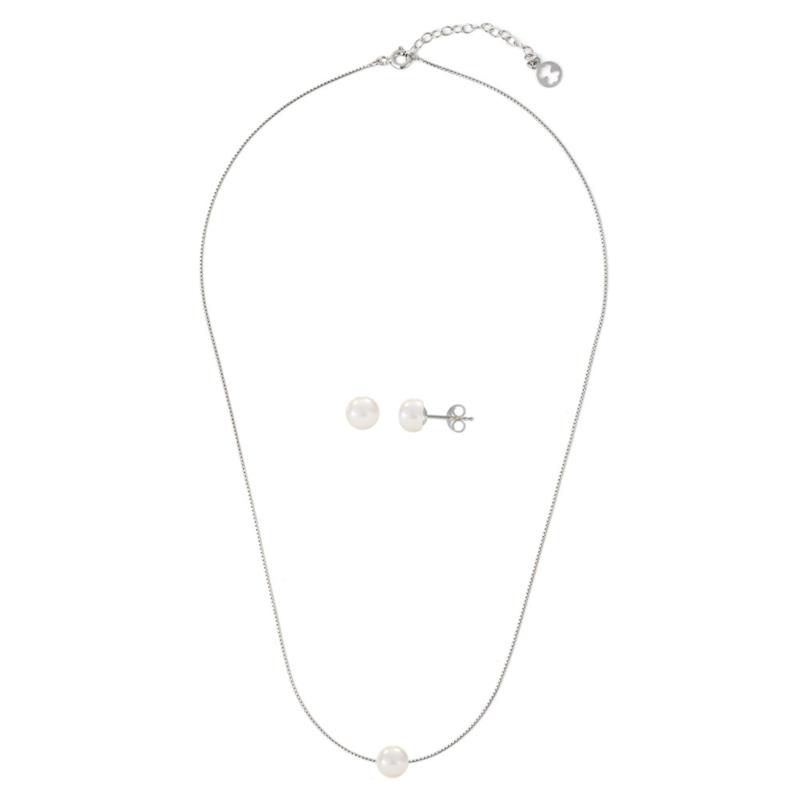Σετ κολιέ και σκουλαρίκια με λευκά μαργαριτάρια σε ασήμι 925 - M990071