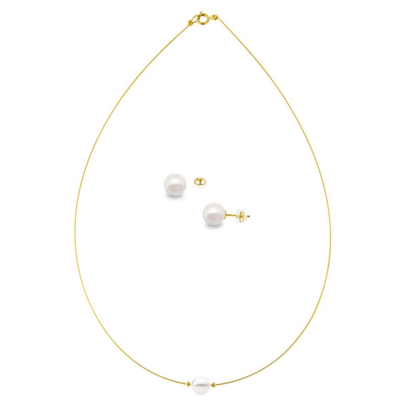 Σετ κολιέ και σκουλαρίκια με μαργαριτάρια σε χρυσό Κ14 - M990081