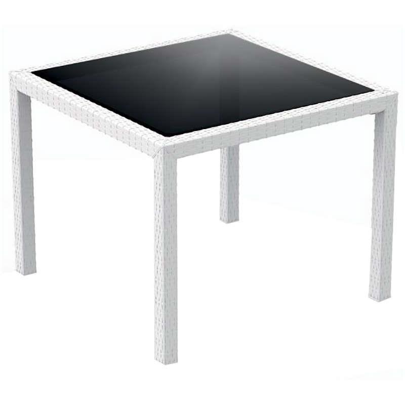 Τραπέζι BALI Λευκό PP/Τζάμι 94x94x75cm