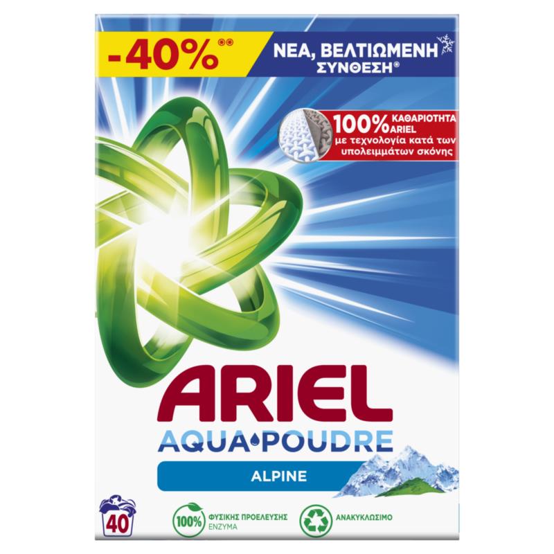 Σκόνη Πλυντηρίου Aqua Poudre Alpine Ariel (40Μεζ) -40%