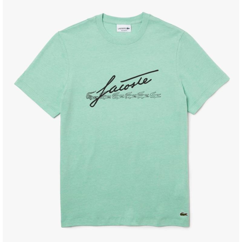 Lacoste Men's Signature And Crocodile Print Crew Neck Cotton T-Shirt TH2054-00 HCV Βεραμάν