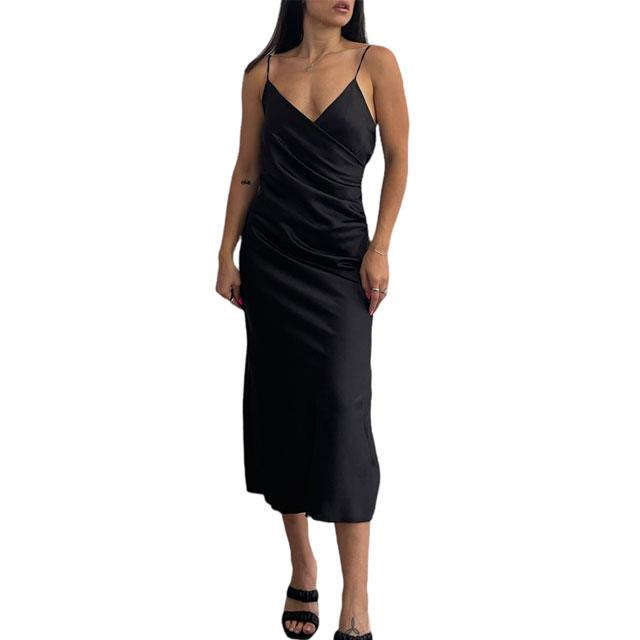 Μάξι φόρεμα σατέν κρουαζέ (Μαύρο)