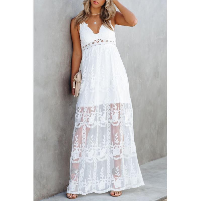 ΑΜΕΣΑ ΔΙΑΘΕΣΙΜΟ: άσπρο μάξι δαντελένιο φόρεμα LEANDRA WHITE