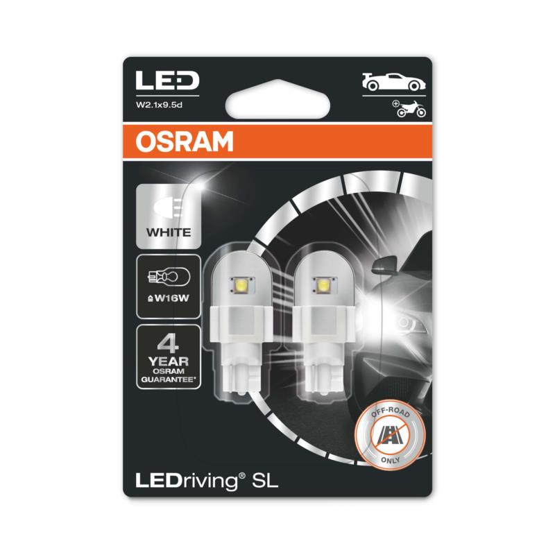 OSRAM W16W 12V 2W (16W) W2.1x9.5d LedRiving Cool White 6000K (921DWP-02B) 2τμχ