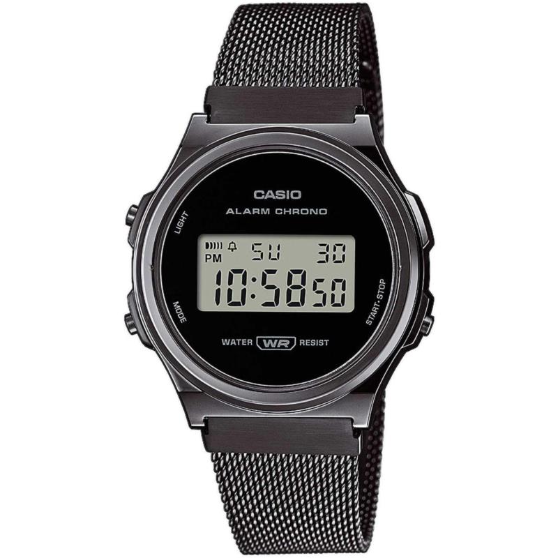 CASIO Collection - A-171WEMB-1AEF, Black case with Stainless Steel Bracelet
