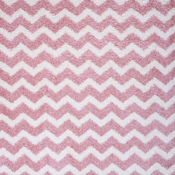 Shaggy παιδικό χαλί Cocoon 8396/55 ροζ με ζικ ζακ ρίγες με το μέτρο - Colore Colori