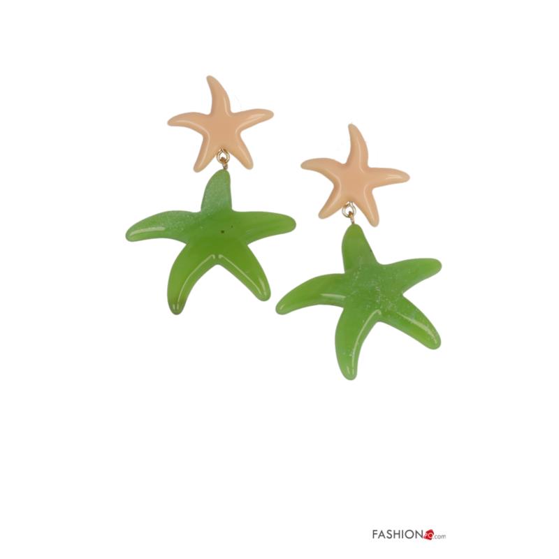 Πράσινα καλοκαιρινά καρφωτά σκουλαρίκια με αστερία