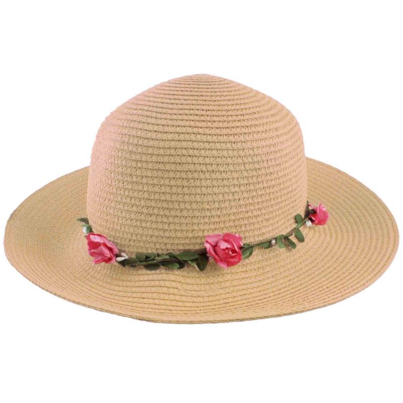 Ψάθινο καπέλο με λουλούδια στεφάνι