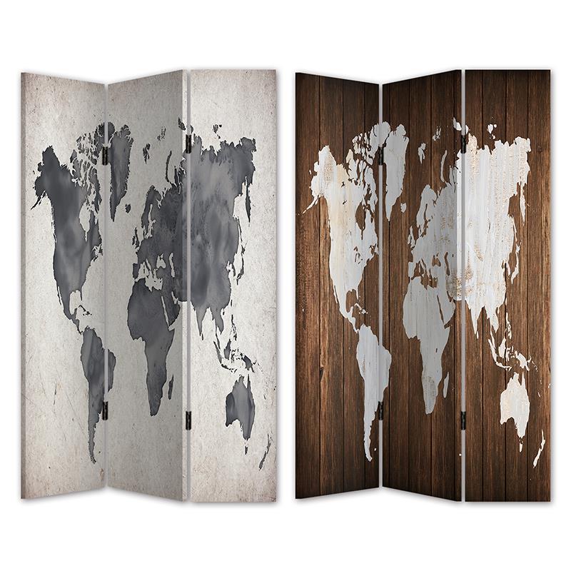 Παραβάν 'Παγκόσμιος Χάρτης' Καμβάς/Ξύλο 120x180x2.5cm