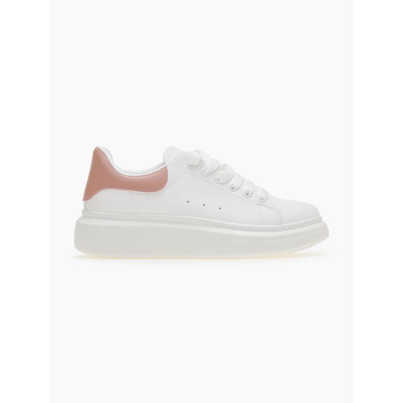 Sneakers basic με κορδόνια - Λευκό/Ροζ