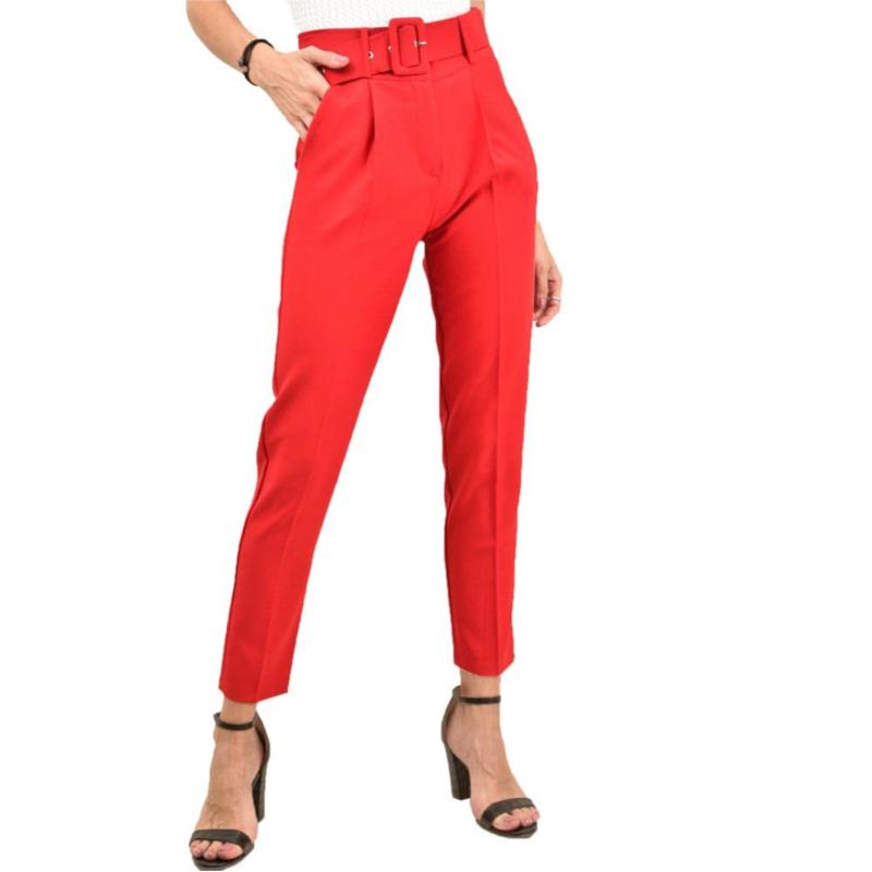 Γυναικείο παντελόνι με ζώνη Κόκκινο 9878
