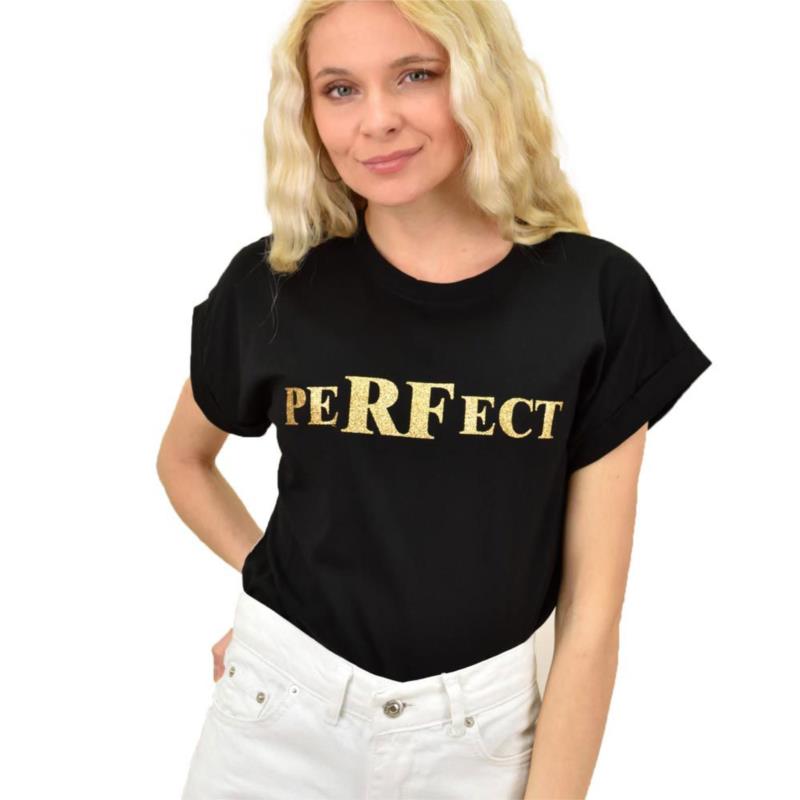 Γυναικεία μπλούζα με τύπωμα PERFECT Μαύρο 15015