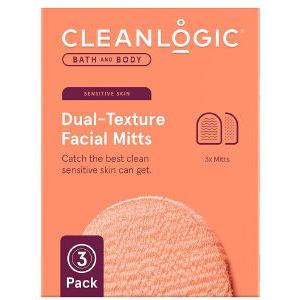 ΣΦΟΥΓΓΑΡΙ CLEANLOGIC BATH AND BODY DUAL-TEXTURE FACIAL MITTS - SENSITIVE SKIN 3TMX