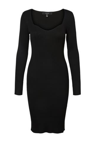Vero Moda γυναικείο midi φόρεμα πλεκτό με μακρύ μανίκι και sweetheart λαιμόκοψη - 10250951 - Μαύρο