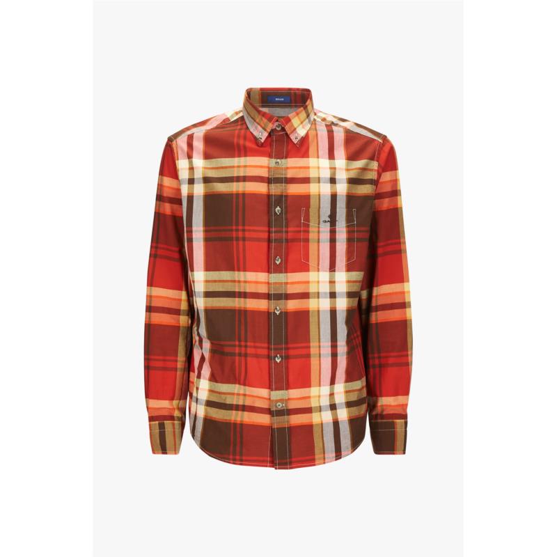 Gant ανδρικό πουκάμισο Button Down με καρό σχέδιο και τσέπη Regular Fit - 3220059 - Κόκκινο