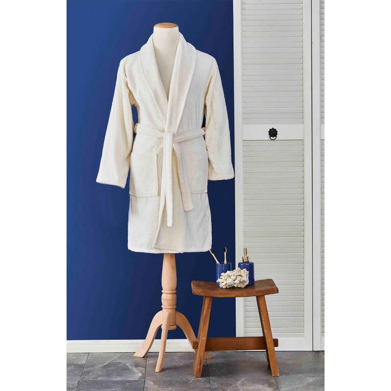 Μπουρνούζι Βαμβακερό Πετσετέ Με Γιακά Off White Small-Medium (Ύφασμα: Βαμβάκι 100%) - KOMVOS HOME - bathrobe-off white-s-m