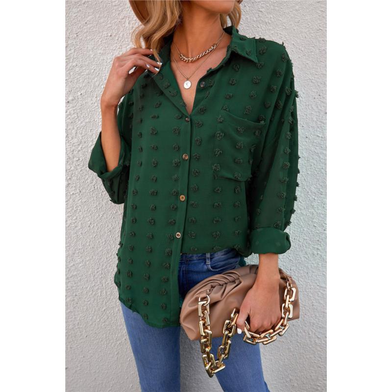 ΑΜΕΣΑ ΔΙΑΘΕΣΙΜΟ: πράσινο πουά μακρύ πουκάμισο με κουμπιά LARUE GREEN