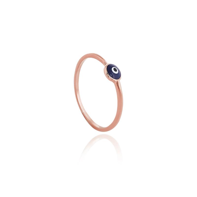 Ασημένιο Δαχτυλίδι με Μονόπετρο Ματάκι σε Βαθύ Μπλε Χρώμα επιχρυσωμένο σε Ροζ Χρυσό