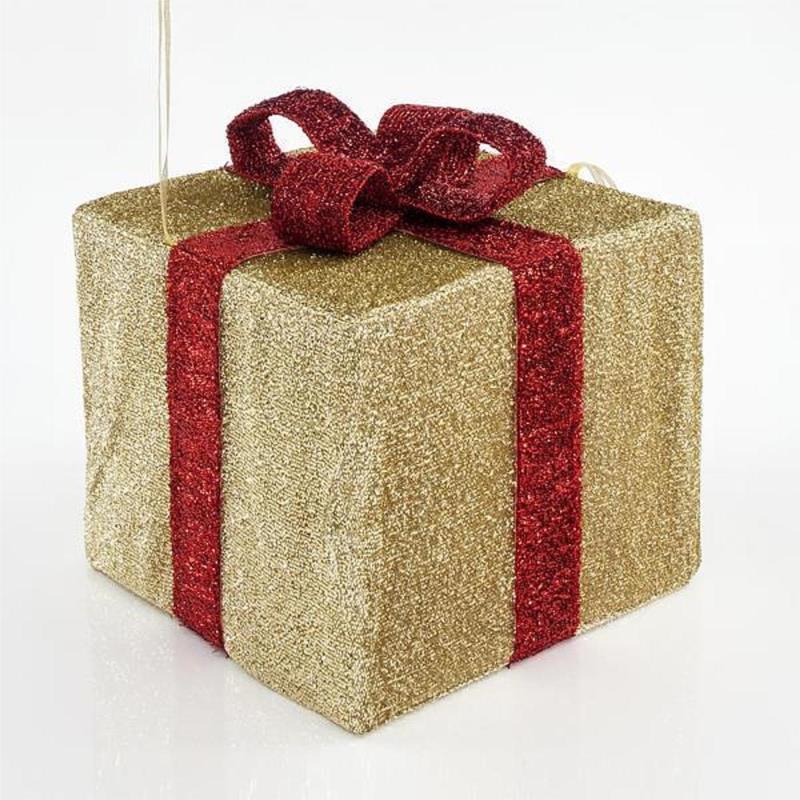 Κουτί Δώρου Με Κόκκινο Κορδέλα Χρυσό Ύφασμα 30cm