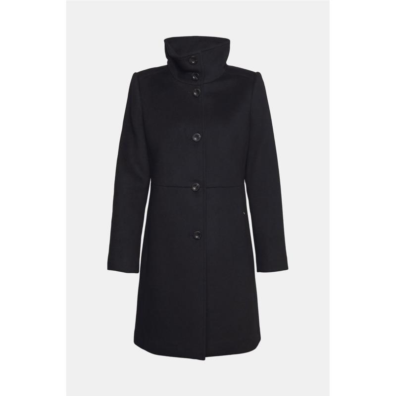 Esprit γυναικείο παλτό μάλλινο μονόχρωμο με πιέτα στο πίσω μέρος - 992EO1G310 - Μαύρο