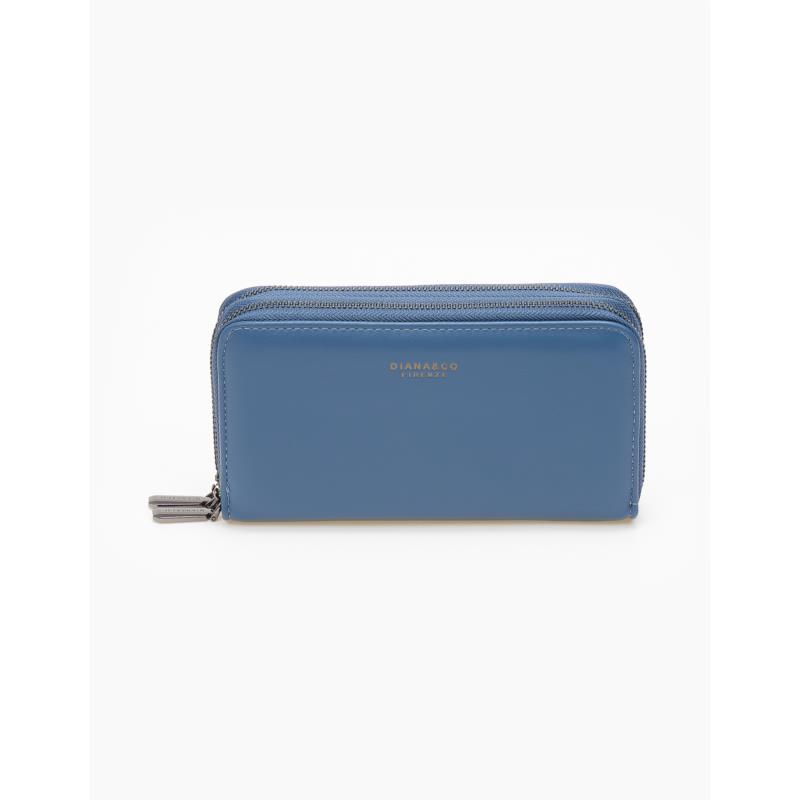Γυναικείο πορτοφόλι με διπλό φερμουάρ - Μπλε