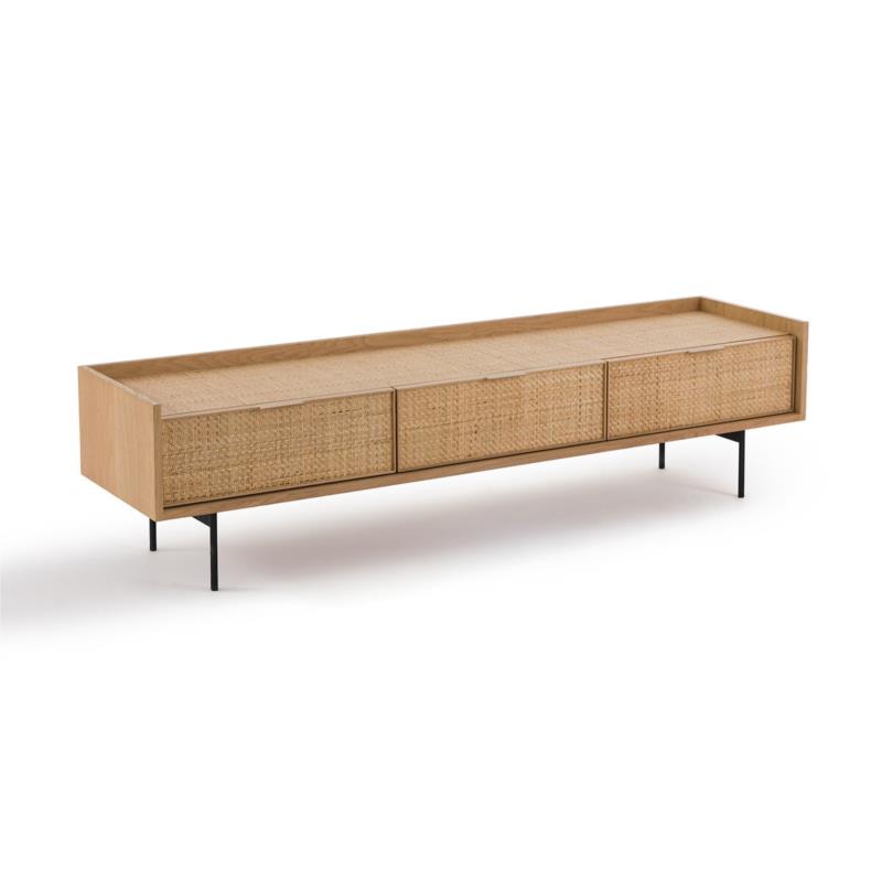 Έπιπλο TV από ξύλο δρυ και ψάθα Μ45xΠ180xΥ45cm