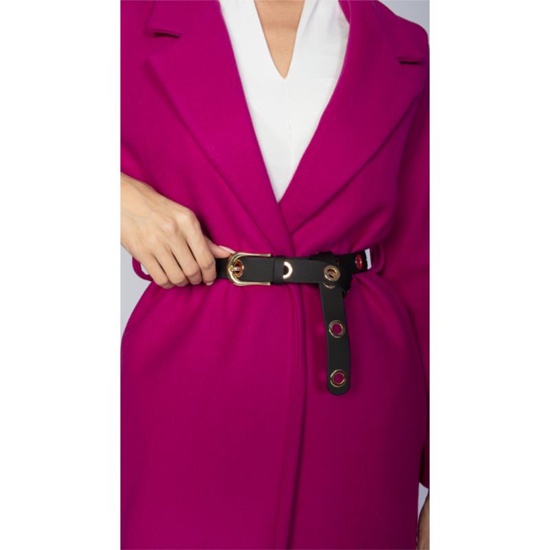 Παλτό μακρύ με ζώνη με χρυσές λεπτομέρειες - Fucshia Purple (Magenta)