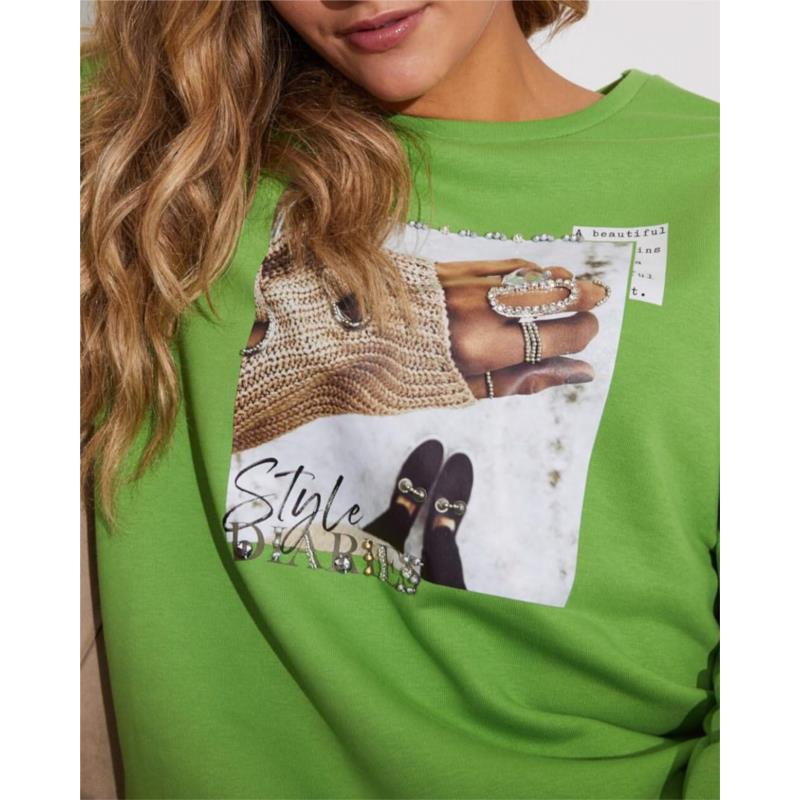 Γυναικείο φούτερ σε πράσινο με σχέδιο στο μπροστινό μέρος 100% βαμβακέρο