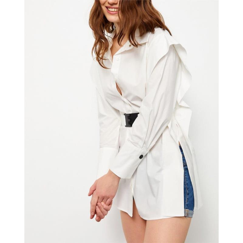 Γυναικείο πουκάμισο με λεπτομέρεια στους ώμους και ζώνη 100% βαμβακέρο