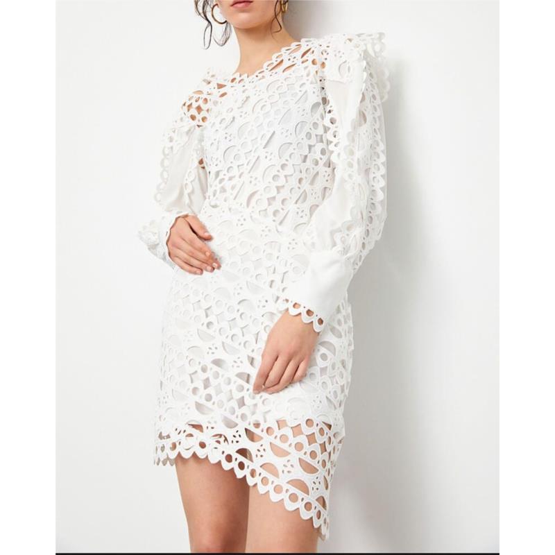 Γυναικείο φόρεμα με δαντέλα λευκό 100% πολυεστερ