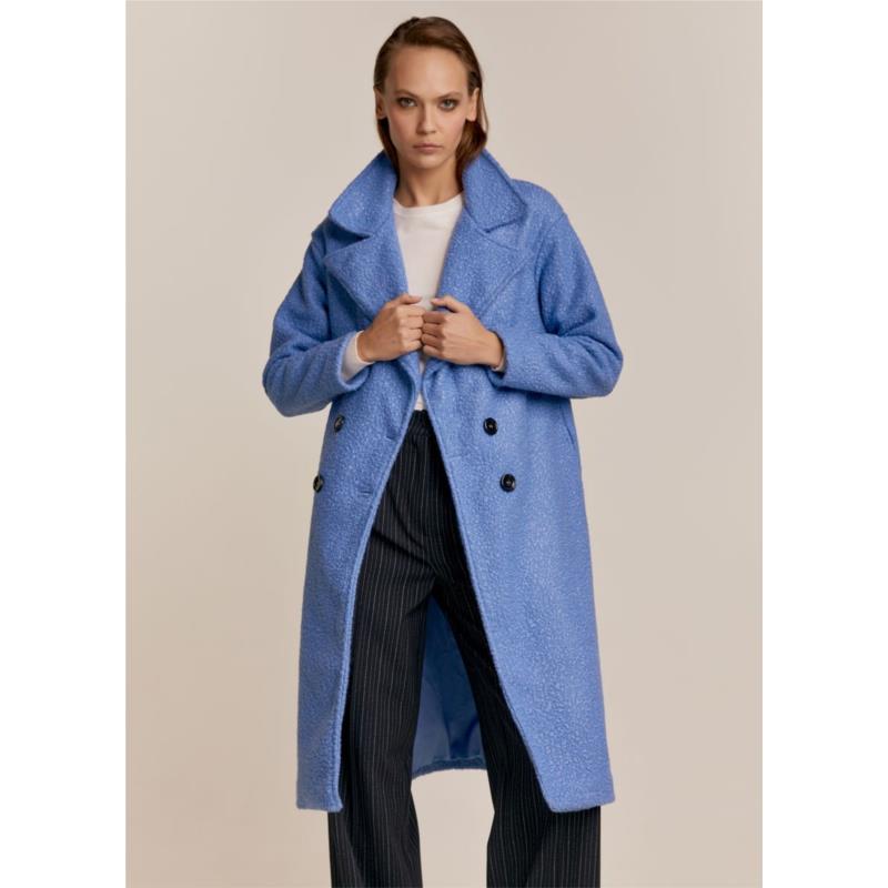 Παλτό με σταυρωτό κούμπωμα και μπουκλέ υφή - Γαλάζιο