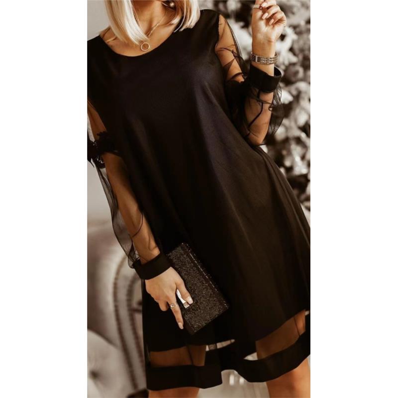 Φόρεμα mini με διαφάνεια & δαντέλα στο μανίκι - Black (Μαύρο)