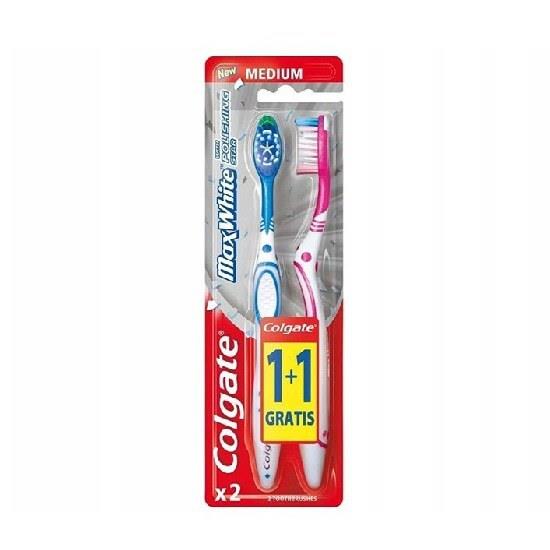 COLGATE Max White Οδοντόβουρτσα Μέτρια 1+1 ΔΩΡΟ 2τεμ - Μπλε-Ροζ
