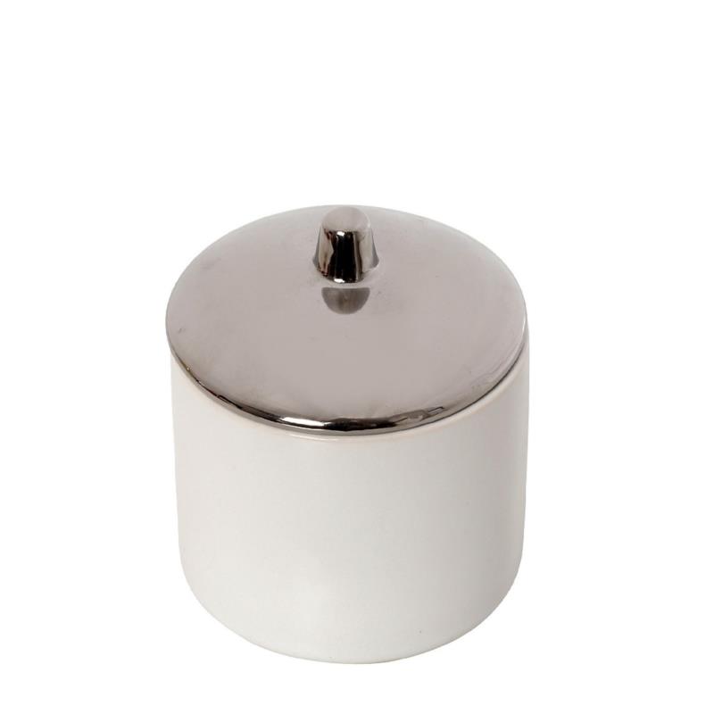 Διακοσμητικό Δοχείο Με Καπάκι Κεραμικό Λευκό-Ασημί ESPIEL 10x10x10,5εκ. ROD204K4 (Σετ 4 Τεμάχια) (Υλικό: Κεραμικό, Χρώμα: Λευκό) - ESPIEL - ROD204K4