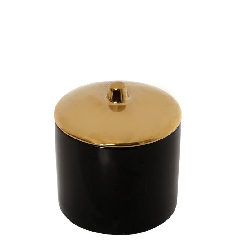 Διακοσμητικό Δοχείο Με Καπάκι Κεραμικό Μαύρο-Χρυσό ESPIEL 10x10x10,5εκ. ROD206K4 (Σετ 4 Τεμάχια) (Υλικό: Κεραμικό, Χρώμα: Μαύρο) - ESPIEL - ROD206K4