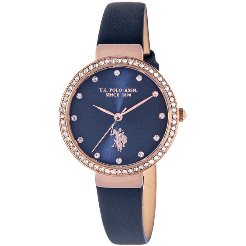 U.S. POLO Camille Crystal - USP8104BL Rose gold case with Pink Leather Strap