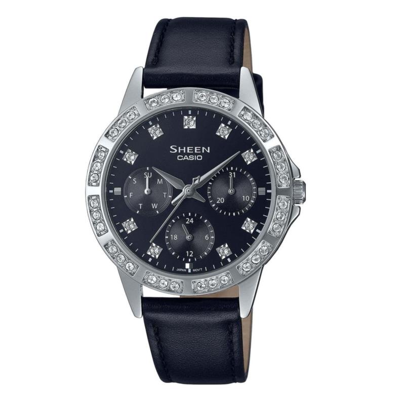 CASIO Sheen Crystals Black Leather Strap SHE-3517L-1AUEF
