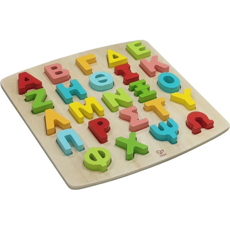Hape Happy Puzzles Ξύλινο Παζλ Alphabet-Greek (E8661AG53)