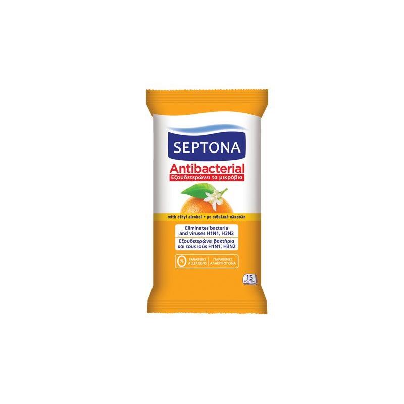 Septona Αντιβακτηριδιακά Μαντηλάκια Refresh Άνθος Πορτοκαλιού-15Τμχ (1108030015044)