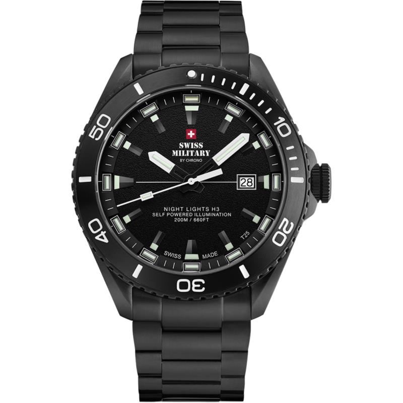 SWISS MILITARY by CHRONO Mens Chronograph - SM34080.03 Black case with Stainless Steel Bracelet